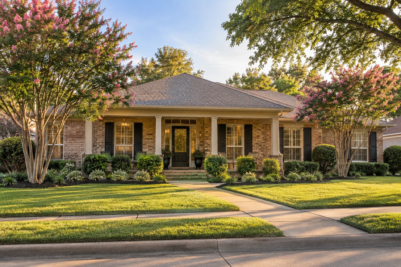A foursquare home with a front porch in Plano, illustrative